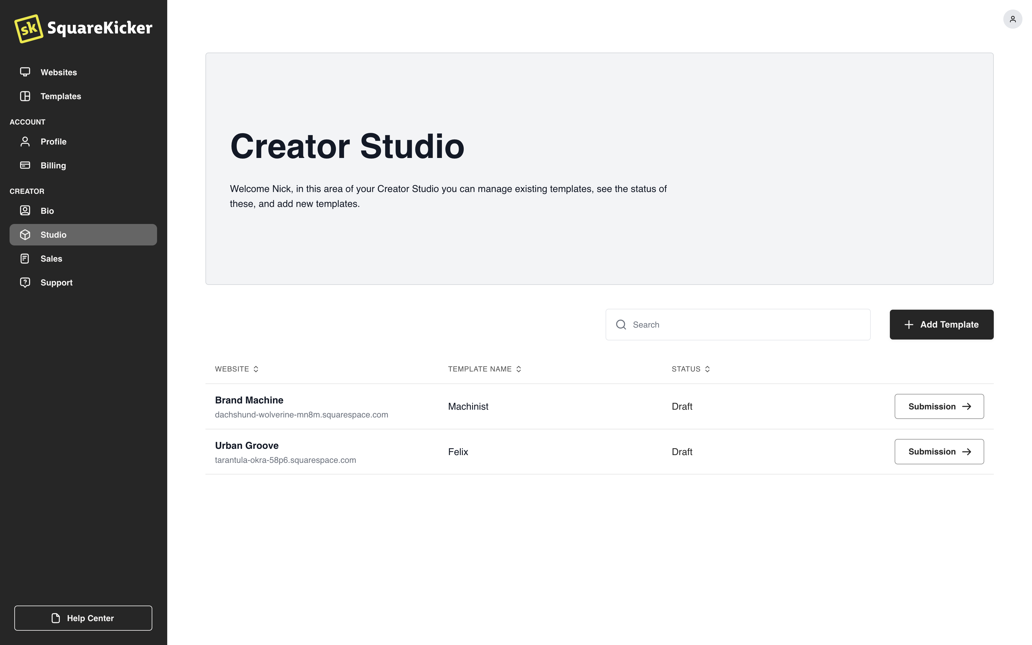 Introduction to the Creator Studio – SquareKicker Help Center